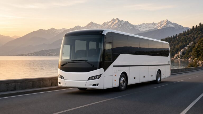Autocar moderne au bord du Léman