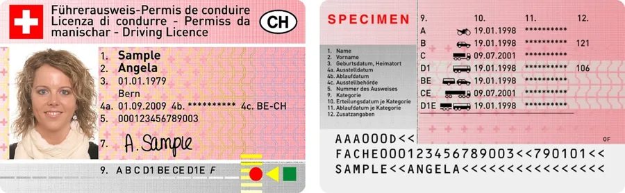 Permis de conduire suisse (spécimen) obtenu après l'échange